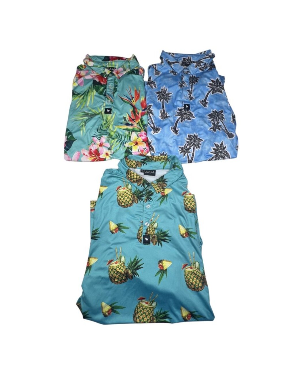 Bad Birdie Mens Polo Shirt Floral Pineapple AOP Golf Stretch Size Large Bundle